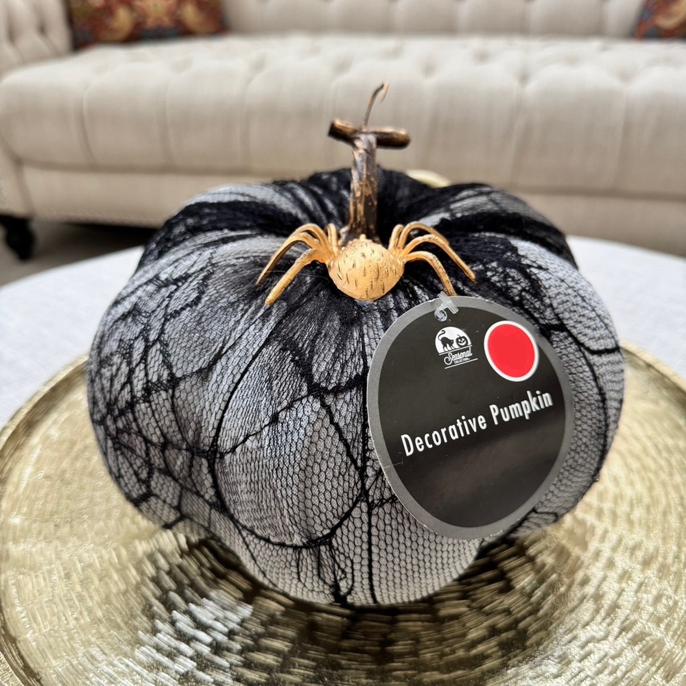 Halloween Decorative Pumpkin - Black - Spider Web & Gold Spider Accent - NWT